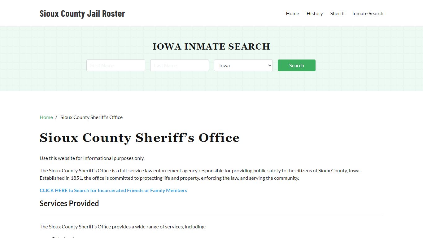 Sioux County Sheriff Office, IA, Arrest Warrants Search